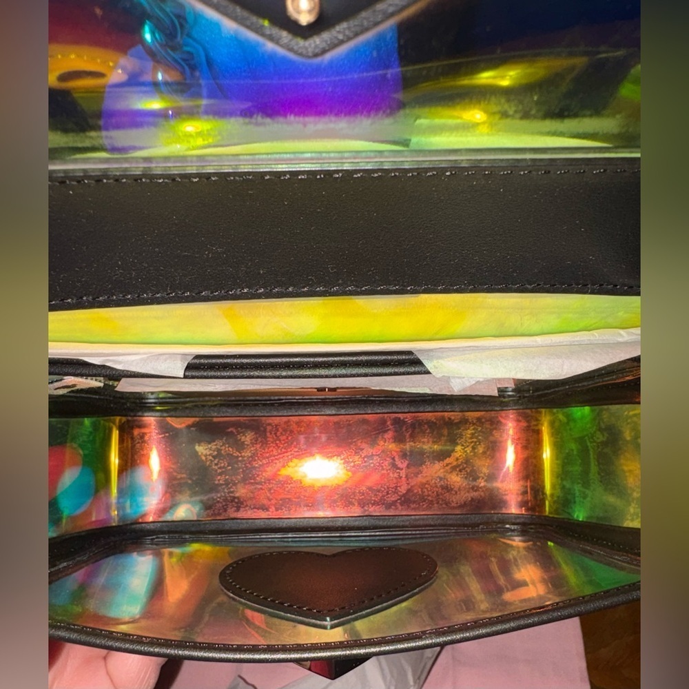 Kate Spade Black Small Nicola Iridescent Holographic Heart Lock Purse Bag - Picture 8 of 8
